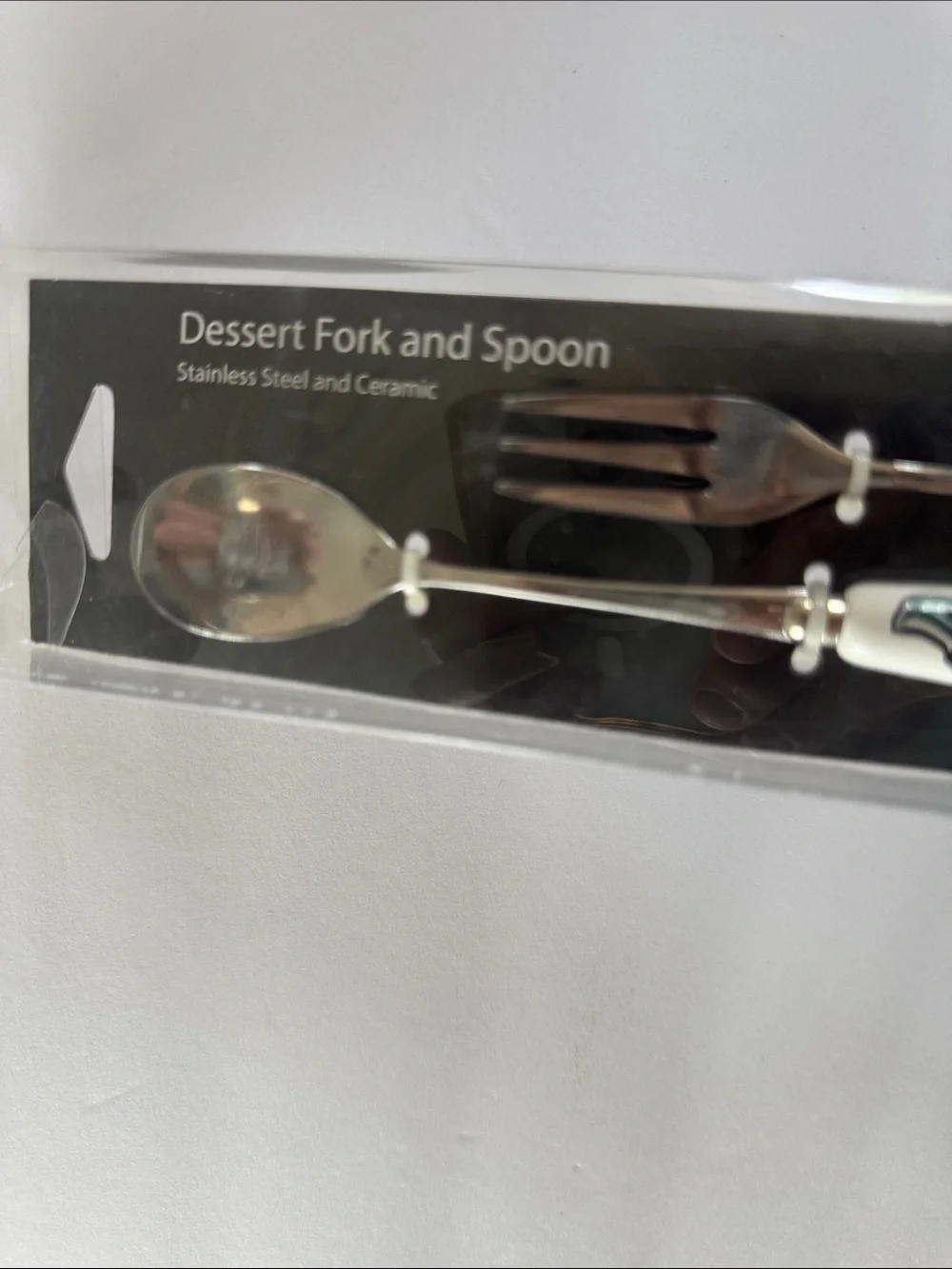 Panabo Dessert Fork and Spoon ceramic stainless steel Salmon by Anthony Joseph